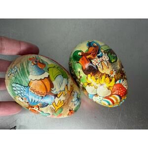 Lot Of 2 Vintage West Germany Paper Mache Easter Egg Candy Containers